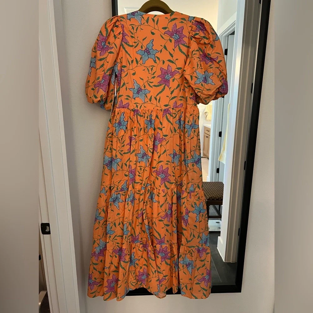 Tuckernuck Coral Maxi Dress with Blue & Pink Floral Print